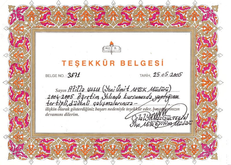 Teşekkür belgesi modelistlik